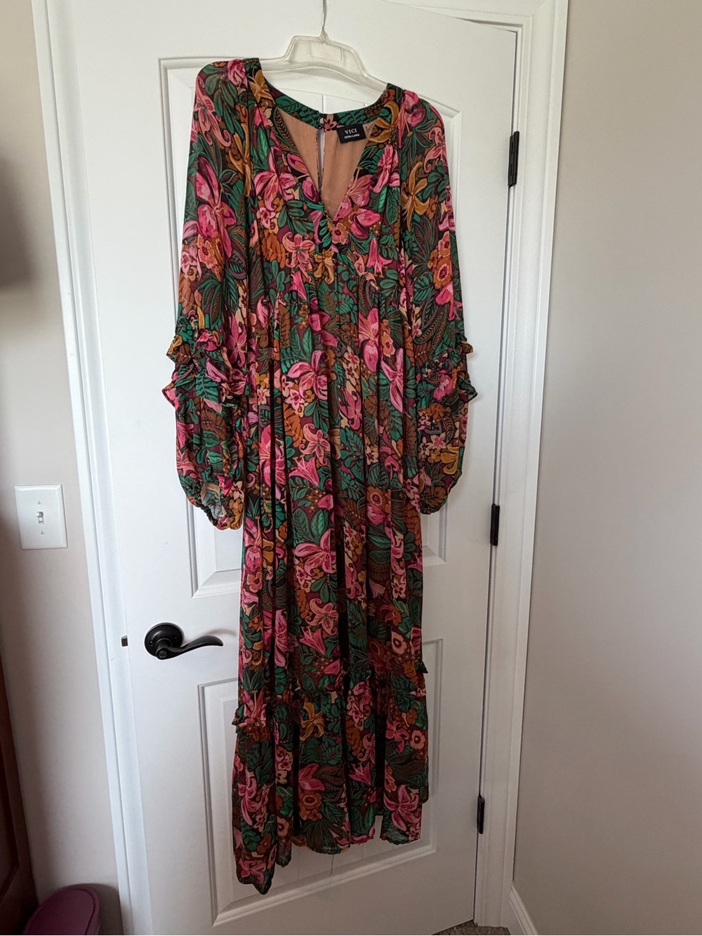 Vici Pink & Green Floral Tiered Maxi Dress XL